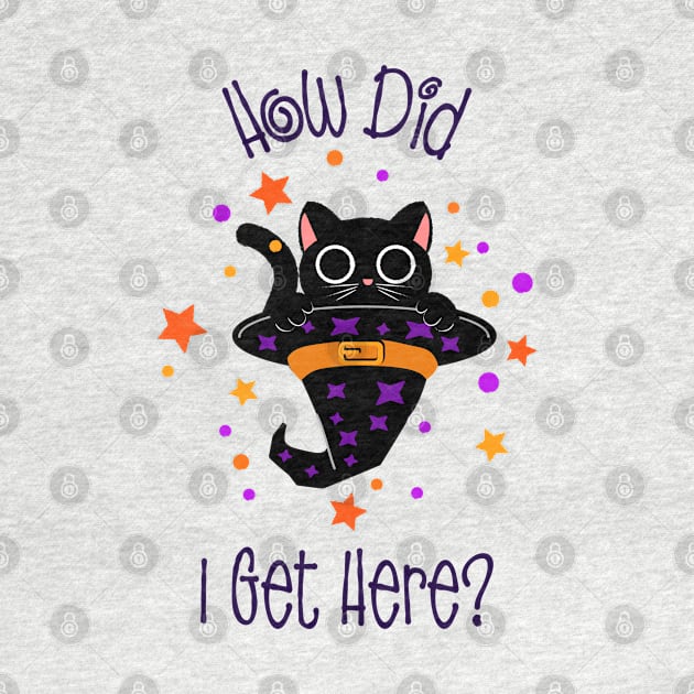 “How Did I Get Here?” Black Cat Appearing Out Of Magical Witches’ Hat by Tickle Shark Designs